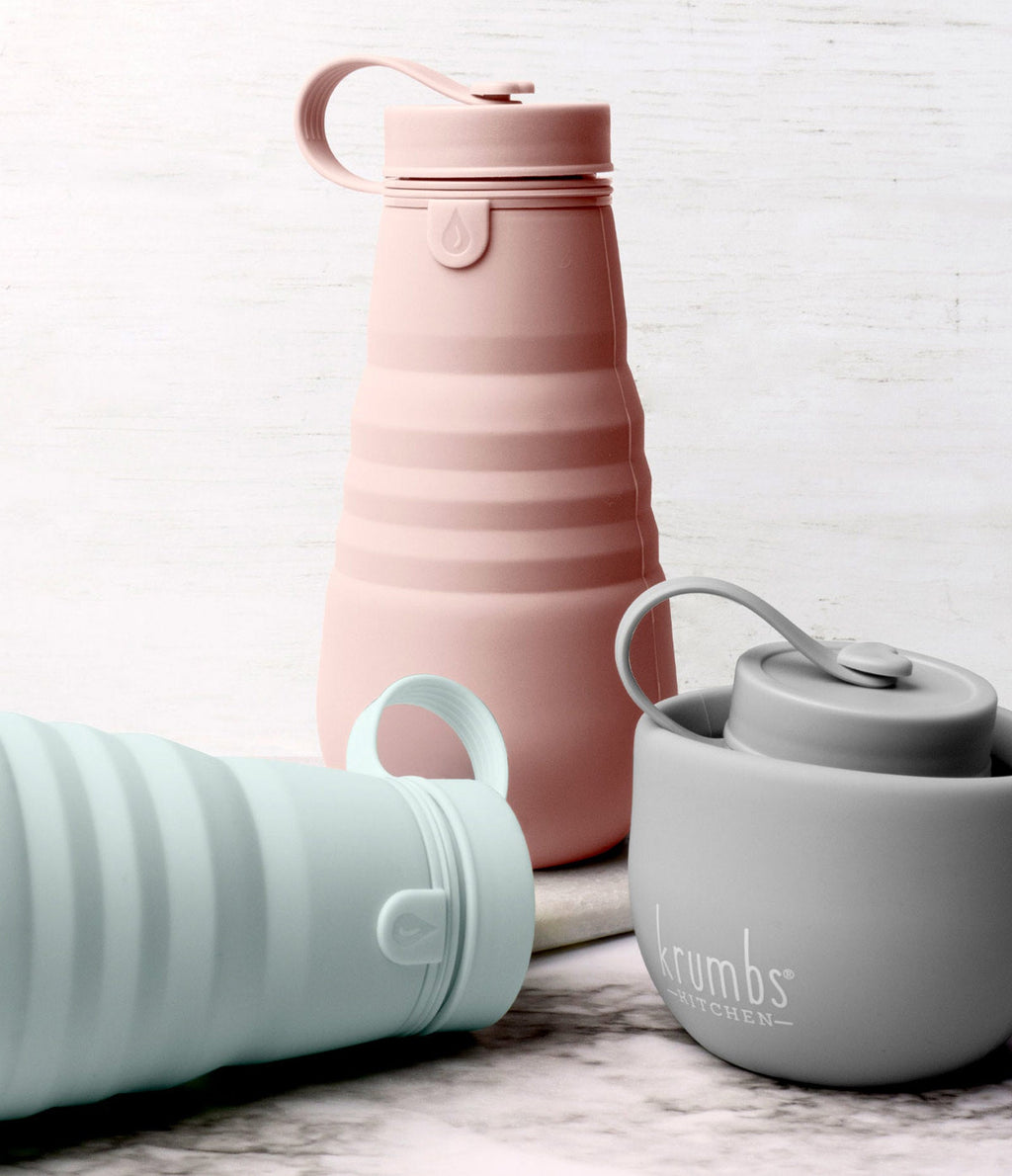 Krumbs Kitchen® Collapsible Silicone Water Bottle - Pink