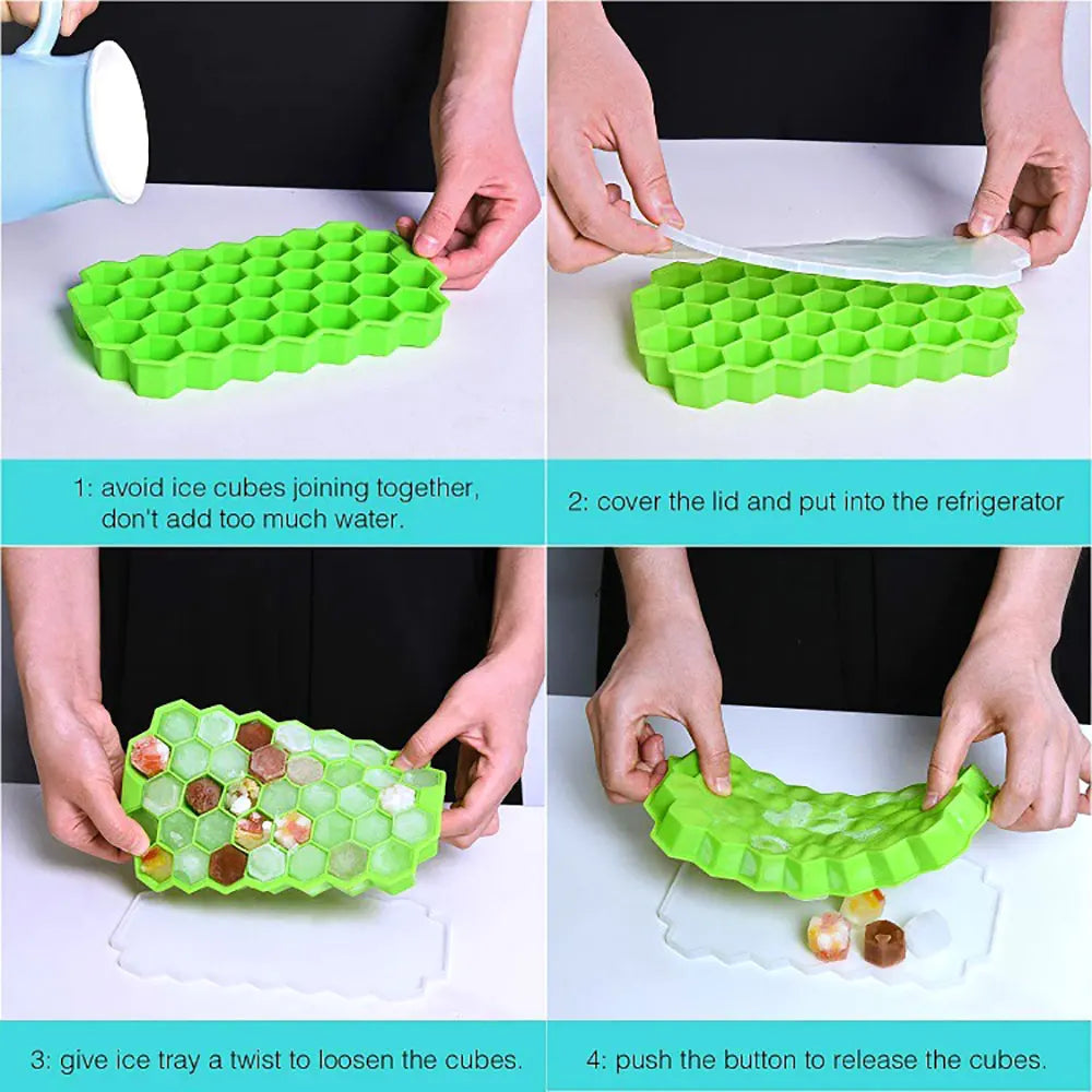 Honeycomb Silicone Ice Cube Tray with Lid – 37 Cavities